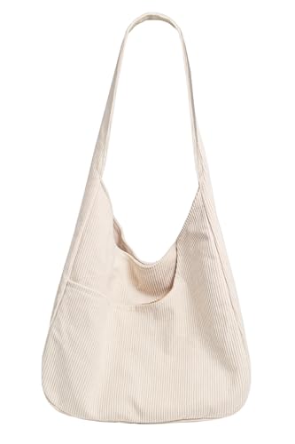 Image of Corduroy Fabric Shoulder Bag Retro Hobo Bag Casual Tote Bag | Multiple Pockets / Wide Strap / Foldable Purse