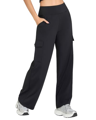 MOOSLOVER Women Wide Leg Cargo Pants with Pokets High Waisted Stretch Lounge Palazzo Casual Work Trousers