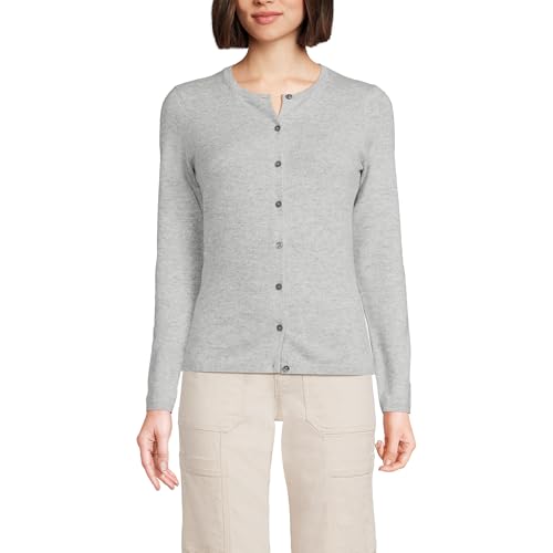 Image of Lands' End Womens Cashmere Cardigan Sweater Light Gray Heather Regular Medium
