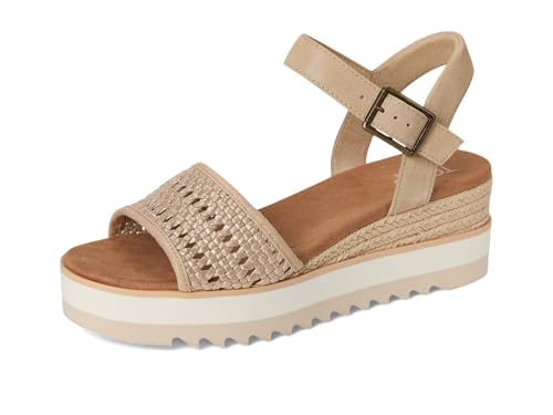 Image of TOMS Women's Diana Wedge Heel Sandal, Leather Upper, Rope-Wrapped Midsole, Adjustable Strap, Buckle, OrthoLite Insole