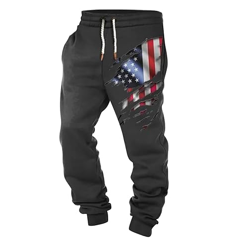 Men's Baggy Sweatpants Casual Drawstring Elastic Waist Aztec Sports Pocket Flag Graphic Street Cuffed Joggers Pants