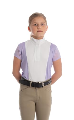 Equinavia Charlotte Kids Equestrian Show Shirt - Short Sleeved Performance Shirt with Cooling Mesh Panels - Lavender - XS