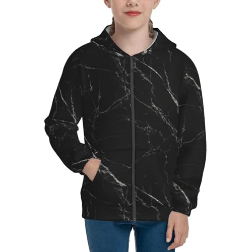 Black Marble Texture Abstract Kids Pullover Hoodies Boys Zip Up Sweatshirts Girls Athletic Clothes with Pocket3