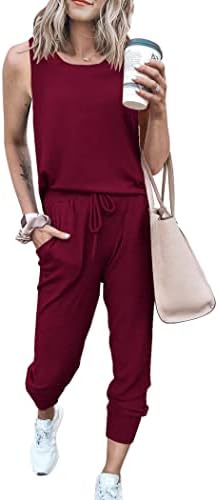 PRETTYGARDEN Women's Two Piece Outfit Sleeveless Crewneck Tops with Sweatpants Active Tracksuit Lounge Wear (Wine Red,X-Large)