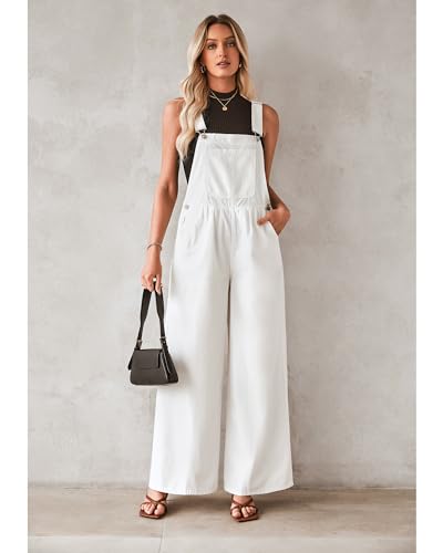 Image of luvamia Denim Overalls for Women Wide Leg One Piece Jean Jumpsuits Fashion Baggy Bib Overall Loose Fit Pleated Pockets