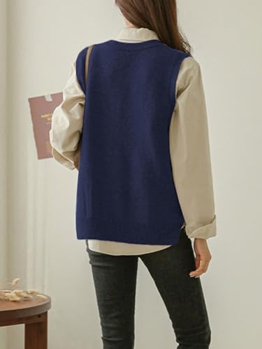 Image of Wowcarbazole Womens V Neck Sweater Vest Casual Ribbed Knitted Sleeveless Trendy Pullover Tank Tops Fall
