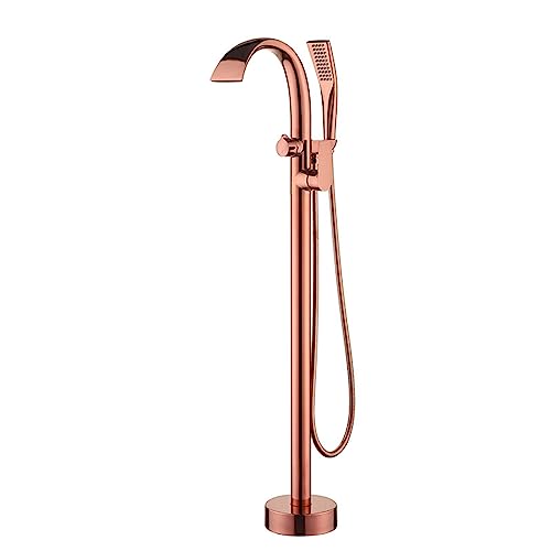 XRPOUXMTE Grifos de baño en Cascada para bañera Independiente, Mezclador Monomando de un Solo Orificio con caño Giratorio de 360°, Color Oro Rosa.