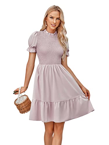 Robe trapèze extensible qui ne serre pas la taille avec col montant rose