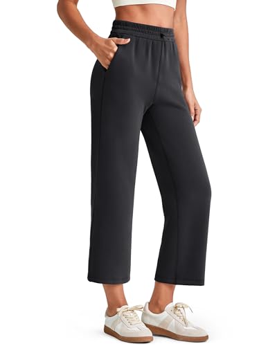 G4Free Smoofit Modal Soft Women Wide Leg Capri Sweatpants Adjustable Shockcord High Waist Casual Cropped Pants with Pockets