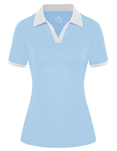 Ladies Golf Shirts Short Sleeve V Neck Golf Polo Shirts Moisture Wicking Sports Workout Tops Uv 50+(Light Blue,M) #TOP5