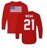 Weah 21 USA Inspired Flag Fans Two-Sided Youth Long Sleeve T-Shirt (Red, Youth Large)
