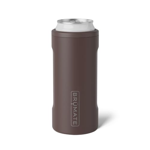 BrüMate Hopsulator Slim Can Cooler Insulated for 12oz Slim Cans | Skinny Can Insulated Stainless Steel Drink Holder for Hard Seltzer, Beer, Soda, and Energy Drinks (Java)