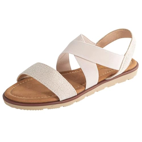 Women's Elastic Flat Sandals - Comfort Open Toe Elastic ankle strap Slip on Casual Walking Summer Shoes
