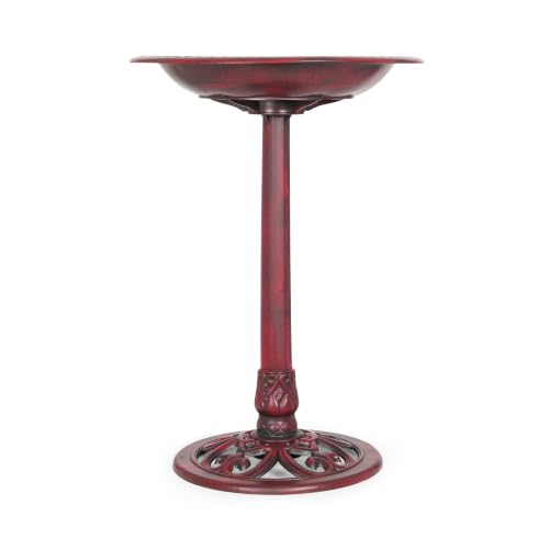 Backyard Expressions Red Bird Bath for Outside, 28 in Pedestal Birdbath