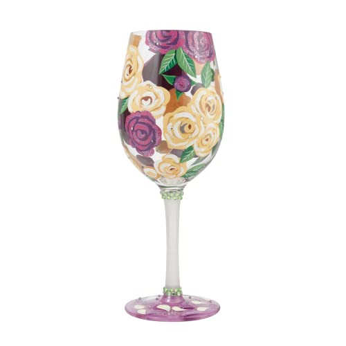 Enesco Designs By Lolita Coming Up Roses Floral Hand-Painted Artisan Wine Glass, 1 Count (Pack Of 1), Multicolor #TOP2