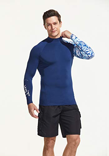 Tsla Men's Upf 50+ Long Sleeve Rash Guard, Uv/Spf Quick Dry Swim Shirt, Water Surf Swimming Shirts, Sleeve Print Jungle Navy, Medium #TOP2