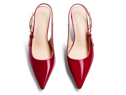 Image of Coutgo Womens Slingback Kitten Heels Closed Pointed Toe Pumps Buckle Strap Wedding Party Dress Shoes