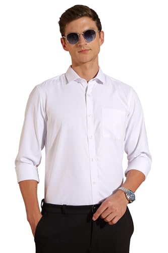 Image of Fyltr Men's Regular Fit Shirt - Dobby Self Design| Full Sleeve | Functional Patch Pocket | White Formal Shirts for Men