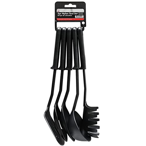 5pc Quality Plastic Kitchen Tool Cooking Utensil Slotted Spatula Spoon Ladle Set, Black