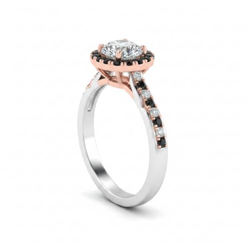 Image of Choose Your Gemstone Cathedral Halo Two Tone Engagement Ring 925 Sterling Silver Round Shape Halo Engagement Rings Lightweight Office Wear Everyday Gift Jewelry US Size 4 to 12