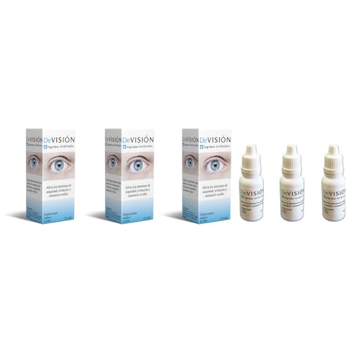 DeVisión Lágrimas Artificiales 15 ml - Pack de 3 Unidades - Gotas Oftálmicas con Hialuronato Sódico 0,10% – Lubricante Ocular para Aliviar la Sequedad, Irritación y Cansancio Ocular – Envase Gotero