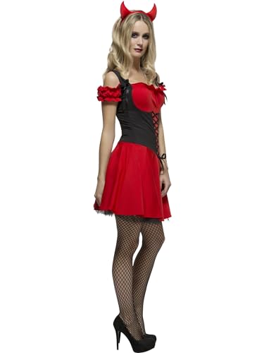 Smiffys Fever Kollektion, Sündhafter Teufel Damenkostüm, Rot, mit Kleid, Unterrock und Hörnern Halloween – Bild 3