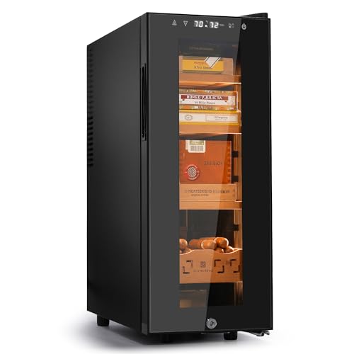 Glencreag 35L Electric Cigar Humidor Cabinet with Thermoelectric Cooling, Adjustable Temperature & Humidity, Led Light, Spanish Cedar Shelves & Drawer, Ideal Gift for Aficionados - 250 Counts