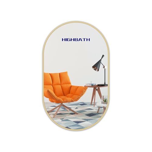 HIGHBATH Espejo de pared ovalado, 50 x 70 cm, marco de metal, gran espejo dorado para baño, sala de estar, dormitorio, entrada