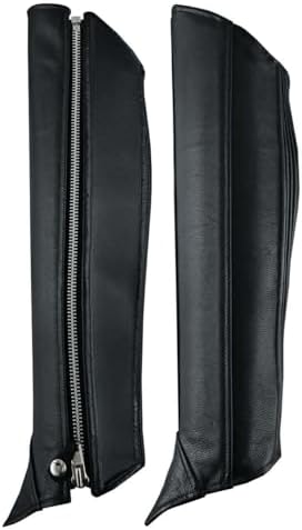 Women’s Black Half Chaps, Premium Buffalo Milled Leather Motorcycle Riding Chaps with Zipper & Snap Closures (S/M)