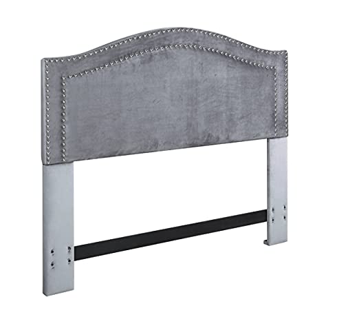 Iconic Home Tal. Headboard Velvet Upholstered Double Row Silver Nailhead Trim Modern Transitional, Twin, Gray #TOP1