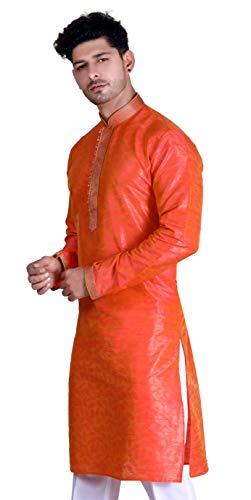 Image of Madinat Men's Embroidered Stitched Cotton Silk Kurta