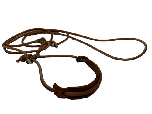 Flüsterleine Jagdleine 6mm x 350cm aus Rundleder, mit Hornteilen und Kehlkopfschutz