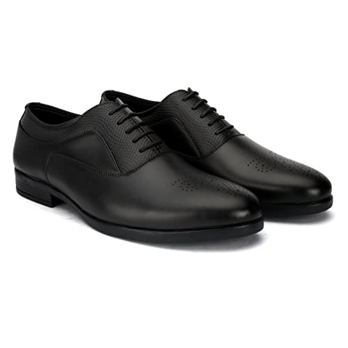 Image of STANPHORD Men Formal Brogue Oxford Shoes | Textured Synthetic Lace-Up | Cushioned Round Toe | Office Business Wedding Party Footwear(TPAJ 5006)