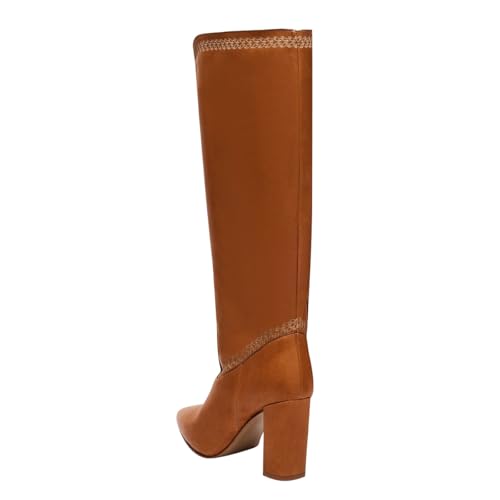 FOWT Women Pointed Toe Knee High Boots Chunky Block High Heel Long Boots Pull on Riding Boot Shoes Size 4-16 US2