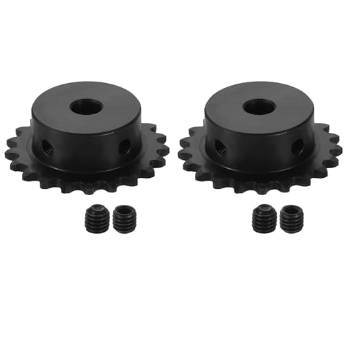 uxcell 2 Pcs #25 Chain Roller Sprocket 8mm Bore, 21 Tooth C45 Carbon Steel ANSI #25 Roller Sprocket Round Hole with Set Screws for ISO 04C Chain