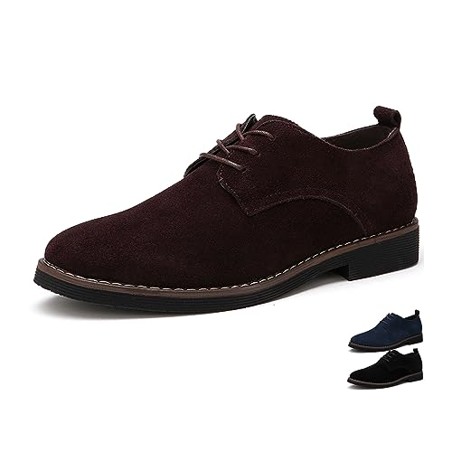 Image of Men's Suede Classic Oxfords Casual Lace Up Low-Top Dress Shoes British Business Wing Tip Formal Shoes