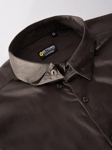 Image of BEYOUNG Regular Fit Formal Satin Shirt for Men | Full Sleeves | Men's Stylish Satin Silk Shirt | Formal Shirt | Buttondown Collar | Satin Solid Shirt for Men