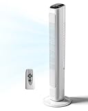 Winado 36' Bladeless Tower Fan, Portable Floor Fan with Remote Control, LED Display, Adjustable 90° Oscillating, 3 Speeds, 3 Modes & 9H Timer, Ultra-Quiet Cooling Fan for Home Office Bedroom, White