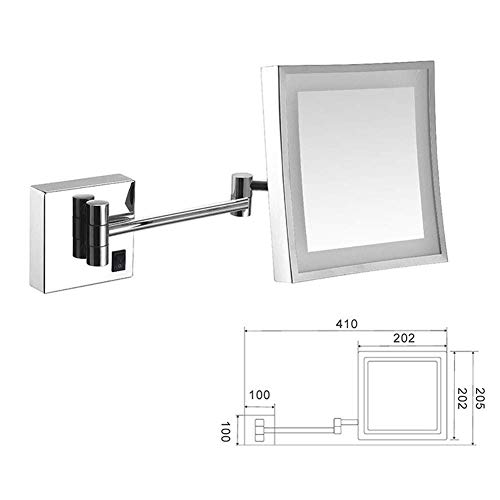 Miroir maquillage LED carré extensible 3X chrome pour mur FIDEMM