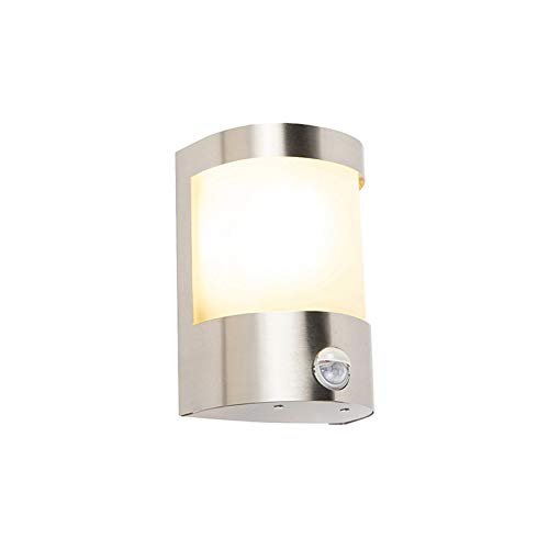 Qazqa - Modern Outdoor Wall Lamp I Wall Light Stainless Steel I Nickel Matt I Satin Motion Sensor IP44 - Mira Garden- - Modern - Suitable for LED E27 | 1 Light - Stainless Steel Security Light - Sui