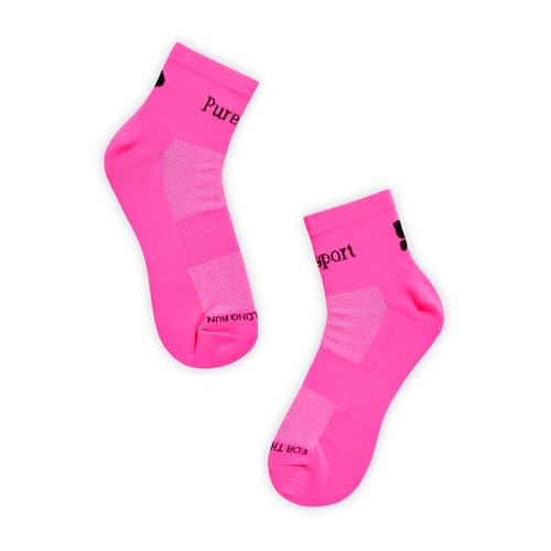 Puresport Performance Ankle Socks (Neon Pink L/XL) Moisture-Wicking Training Socks with Subtle Compression Breathable & Durable Optimal Support for Women & Men Long-Distance Running Gym Hyrox