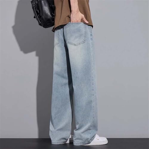 Men's Loose Wide Straight Jeans Vintage Elastic Waist Wash Baggy Denim Pants Streetwear3