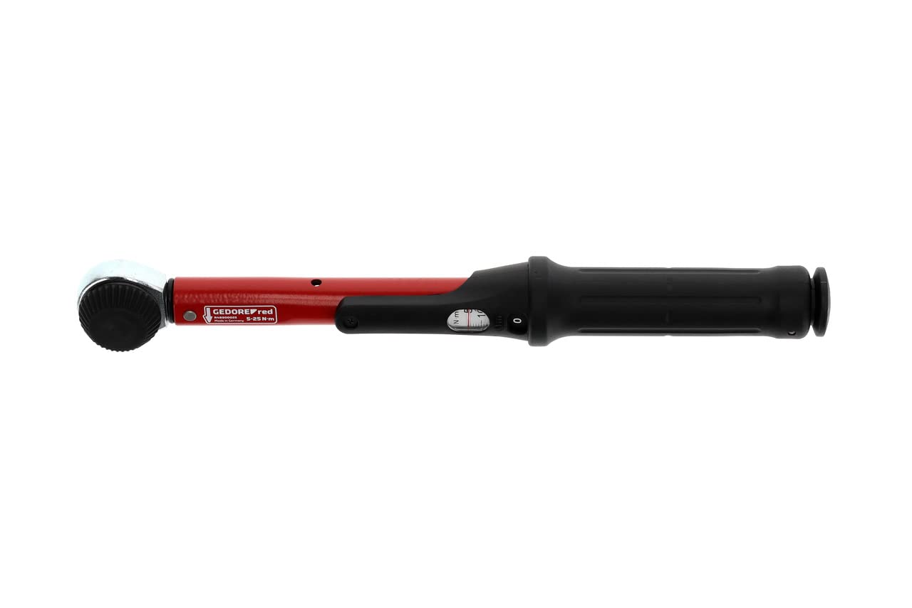 GEDORE red Drehmomentschlüssel für Links- und Rechtsgewinde, 1/4 Zoll, 5-25 Nm, Stahlrohr, Rot/Schwarz