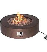 SUNBURY Outdoor 42-Inch Propane Fire Pit, Circular Dark Brown Concrete Patio Fire Table 50,000 BT...