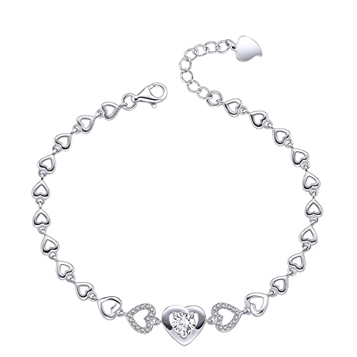 ADGJL Pulseras Plata Mujer,Silver Bracelet For Women Creative Simple Zircon Hollow Love Heart Charming Silver Bangle Silver Friendship Bracelets Gifts For Girlfriend Wife Mother