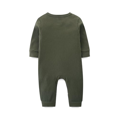 Unisex Newborn Clothes 0-12 Months Long Sleeve Snaps up Solid Ribbed Knit Baby Outfits2