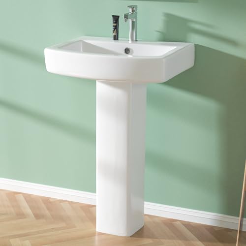 Miuara Pedestal Sink 22 Inch - 1 Hole Porcelain Pedestal Sink Combo for Bathroom, 22'Dx17'Wx34.5'H...