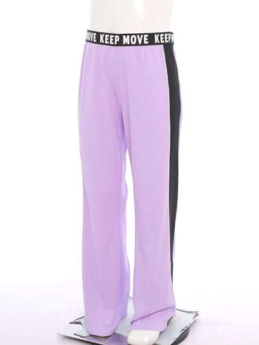 Kids Girls Color Block Ribbed Flared Pants High Waisted Sweatpants Trousers for Yoga Dance Running4