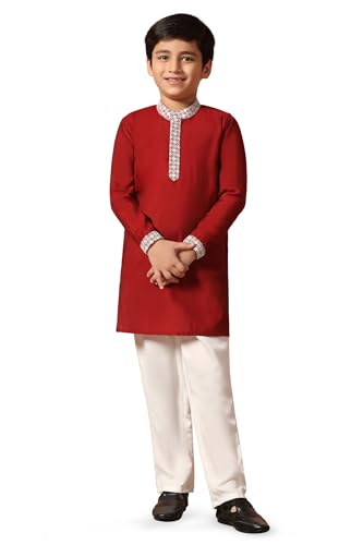 Image of Fashion Dream Boy's Chanderi Silk Embroidered Kurta Pajama Set|Boys Kurta Set|Kids Ethnic Set