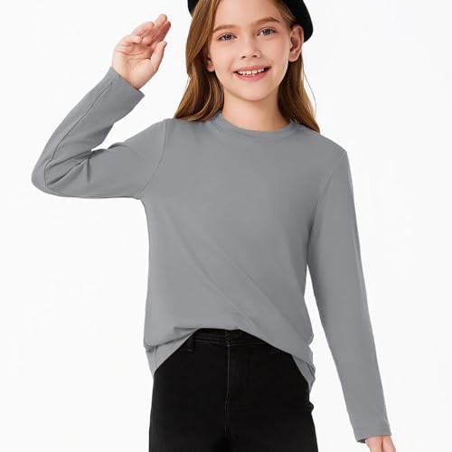 Kids Girls Fall Long Sleeve Shirts Solid Color Round Neck Casual Basic Tops Autumn Trendy Soft Pullover Tees Clothes3